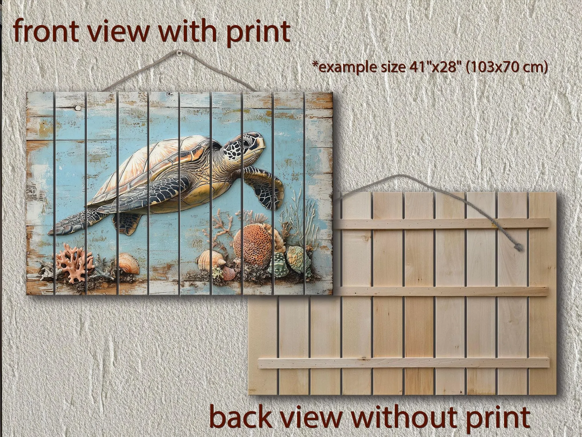 Sea Turtle Coastal Wall Art On Real Wood for Beach House Decor