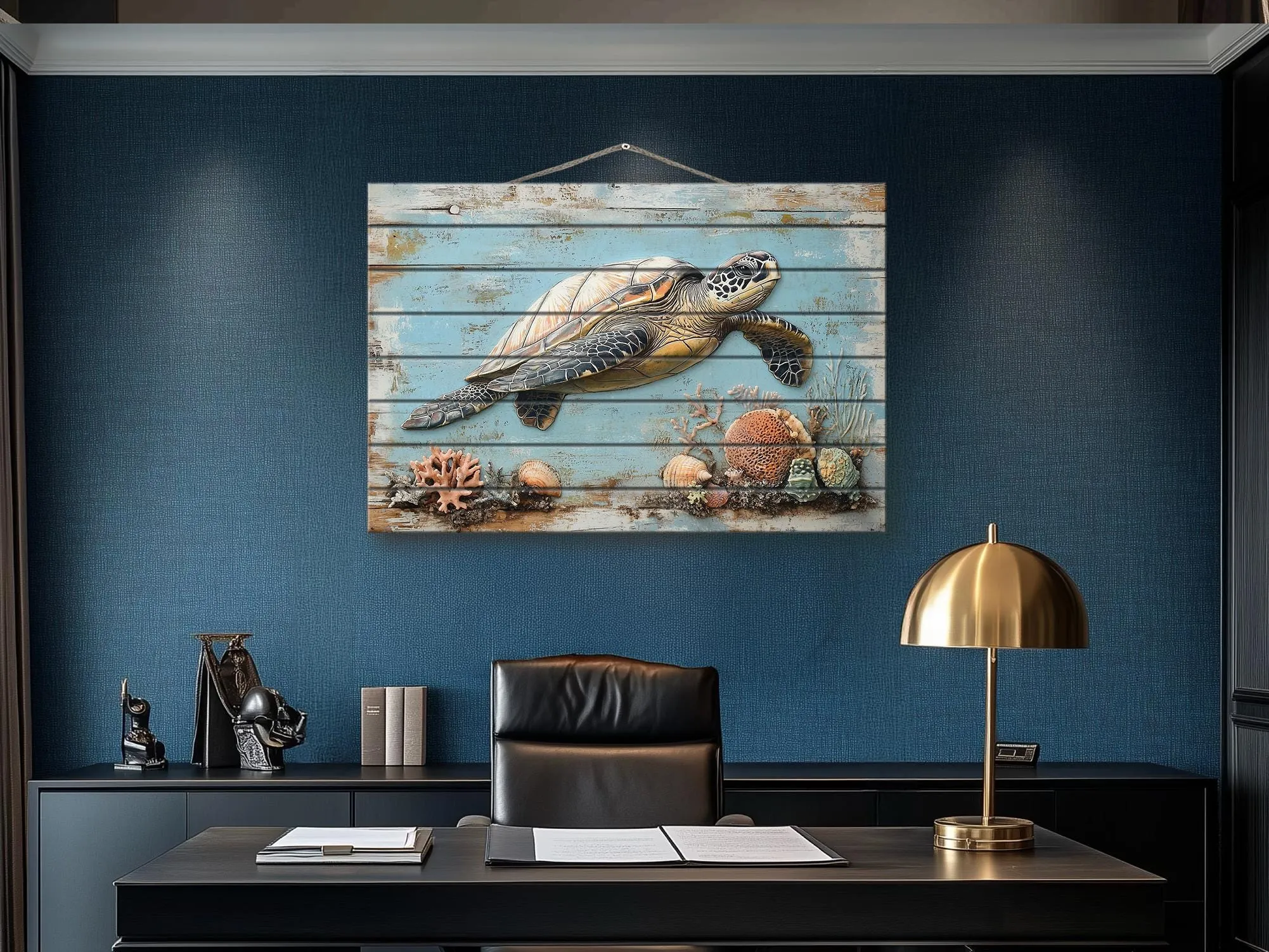 Sea Turtle Coastal Wall Art On Real Wood for Beach House Decor