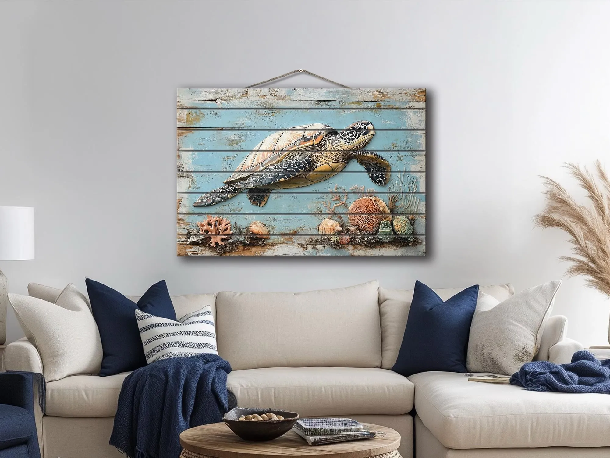 Sea Turtle Coastal Wall Art On Real Wood for Beach House Decor