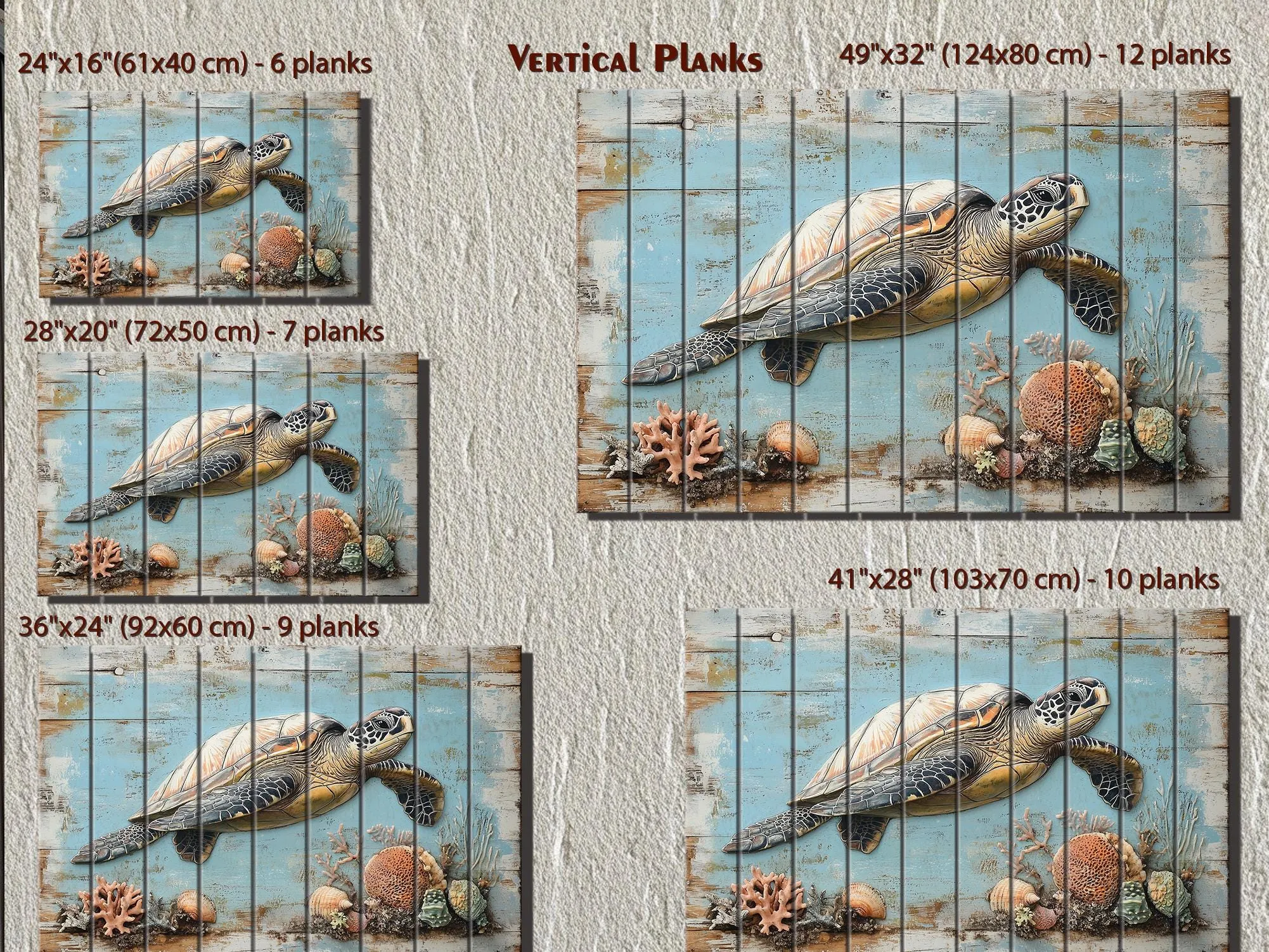 Sea Turtle Coastal Wall Art On Real Wood for Beach House Decor