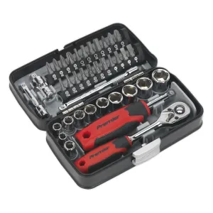 Sealey Premier 38 Piece 1/4" Drive Socket and Screwdriver Bit Set 72 Tooth Ratchet