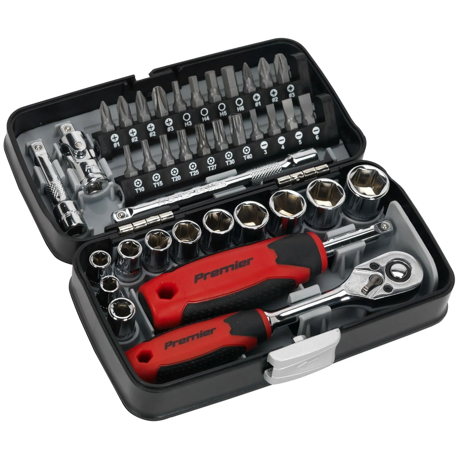 Sealey Premier 38 Piece 1/4" Drive Socket and Screwdriver Bit Set 72 Tooth Ratchet