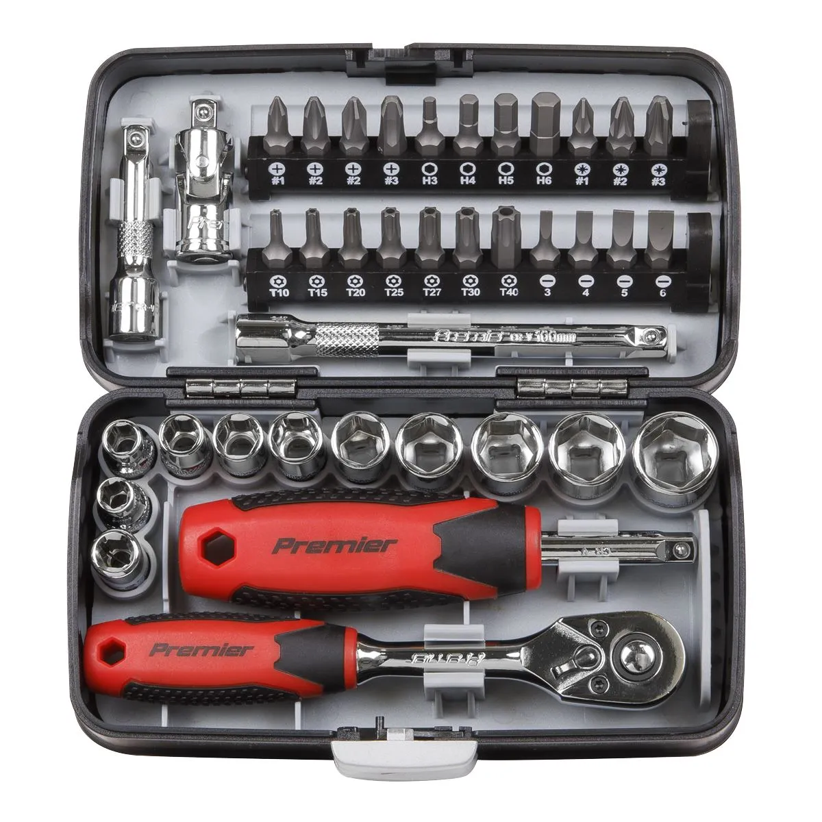 Sealey Premier 38 Piece 1/4" Drive Socket and Screwdriver Bit Set 72 Tooth Ratchet