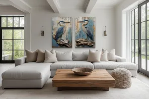 Set of 2 Rustic Blue Herons Canvas Wall Art