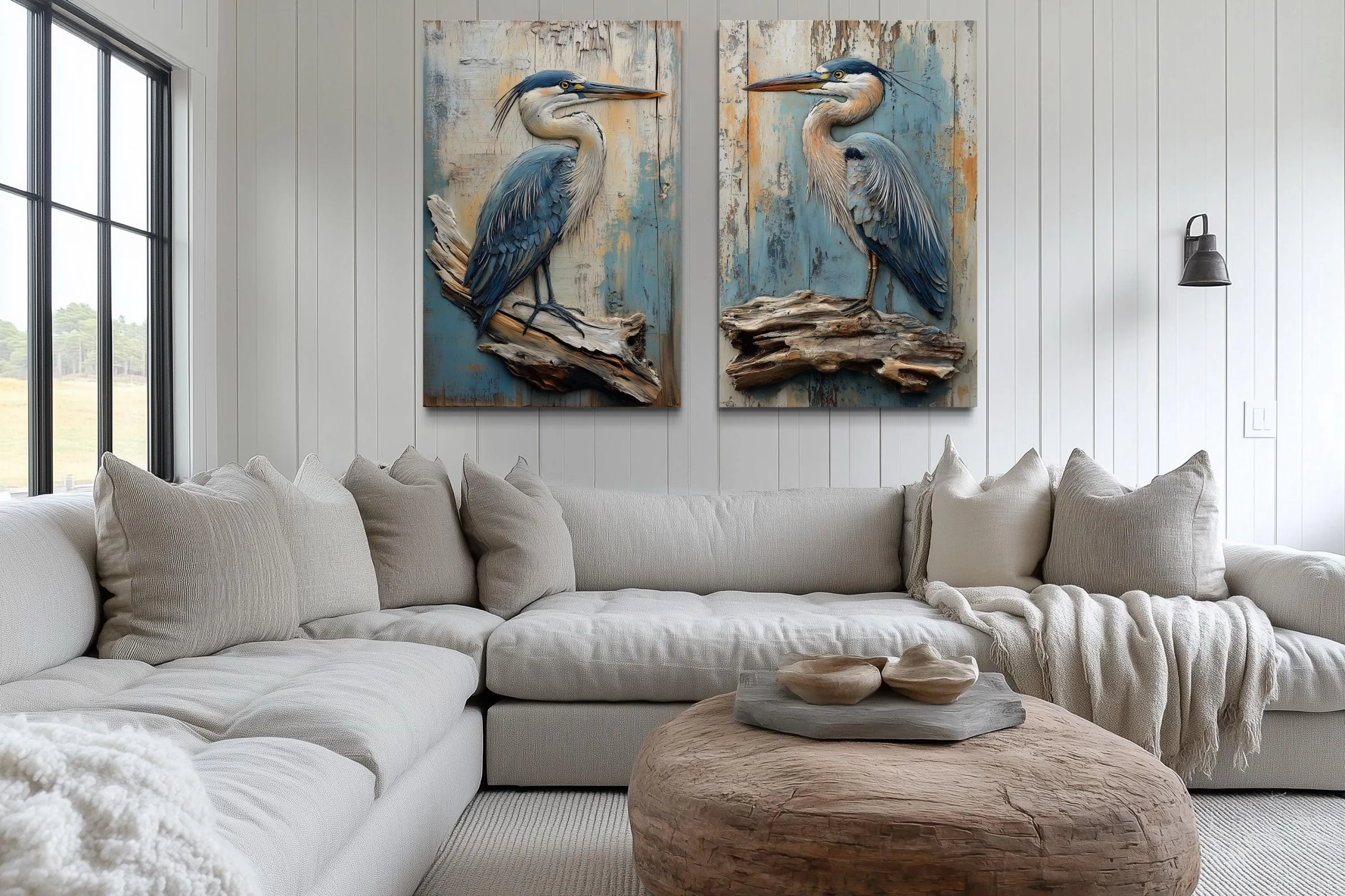 Set of 2 Rustic Blue Herons Canvas Wall Art