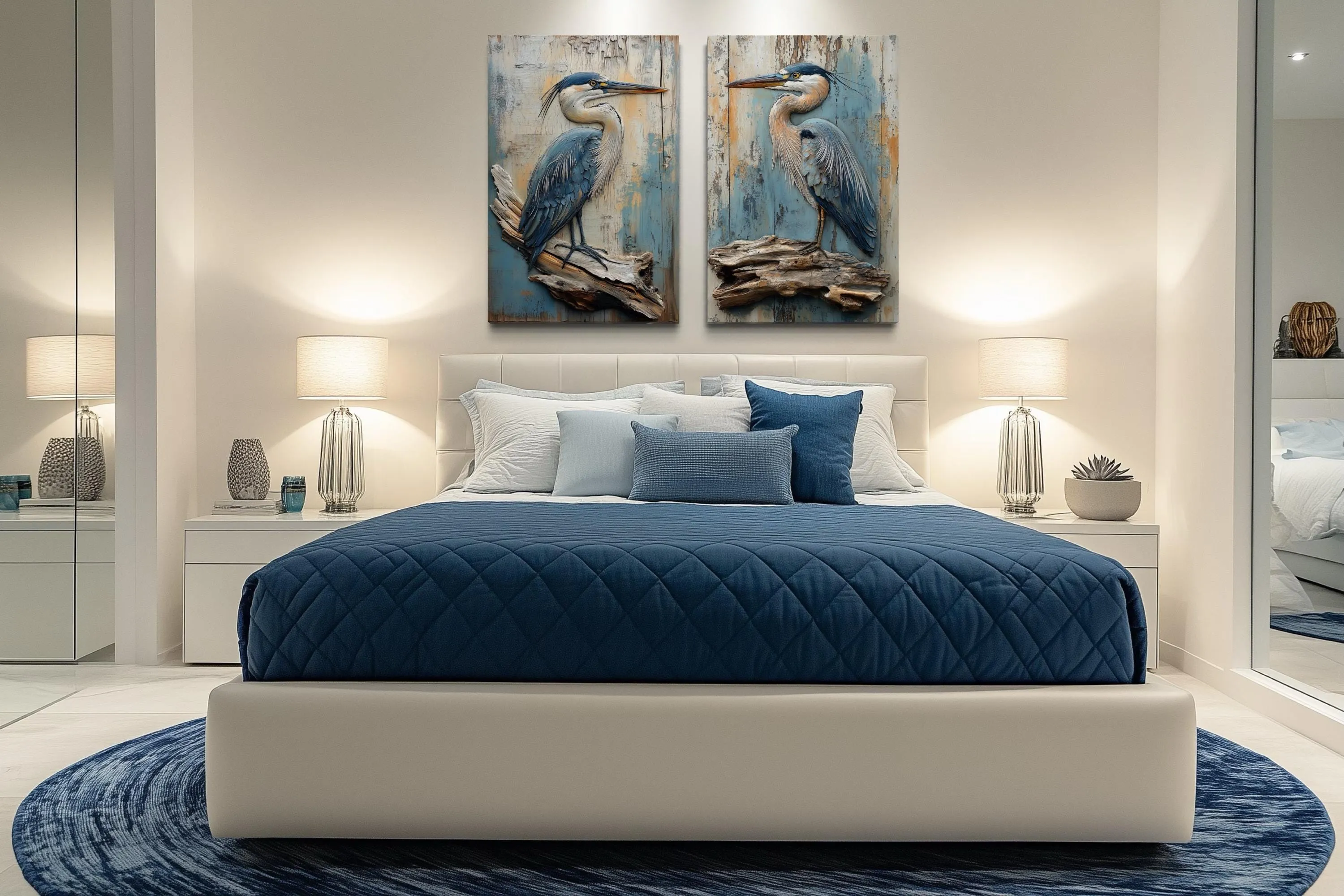 Set of 2 Rustic Blue Herons Canvas Wall Art