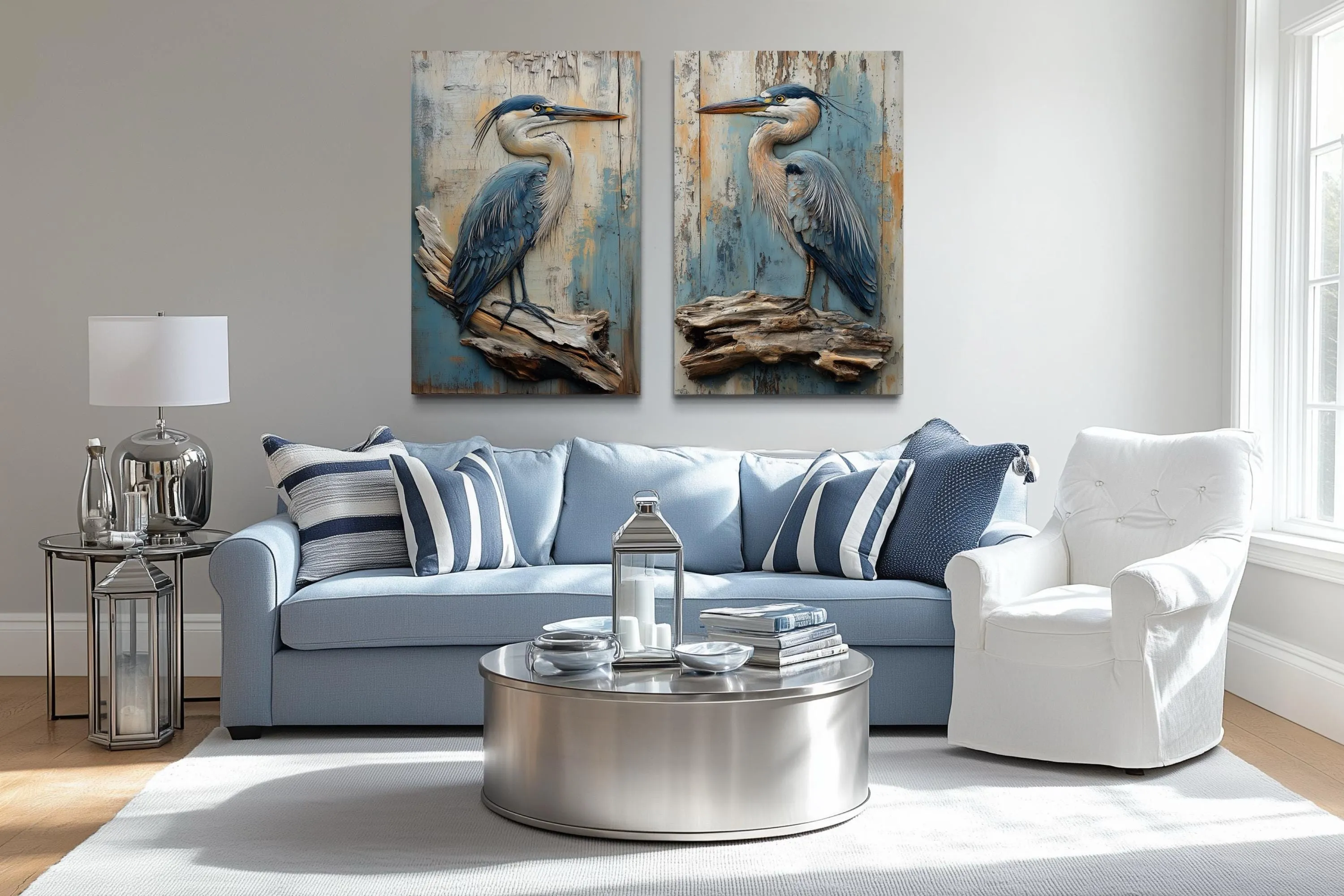 Set of 2 Rustic Blue Herons Canvas Wall Art