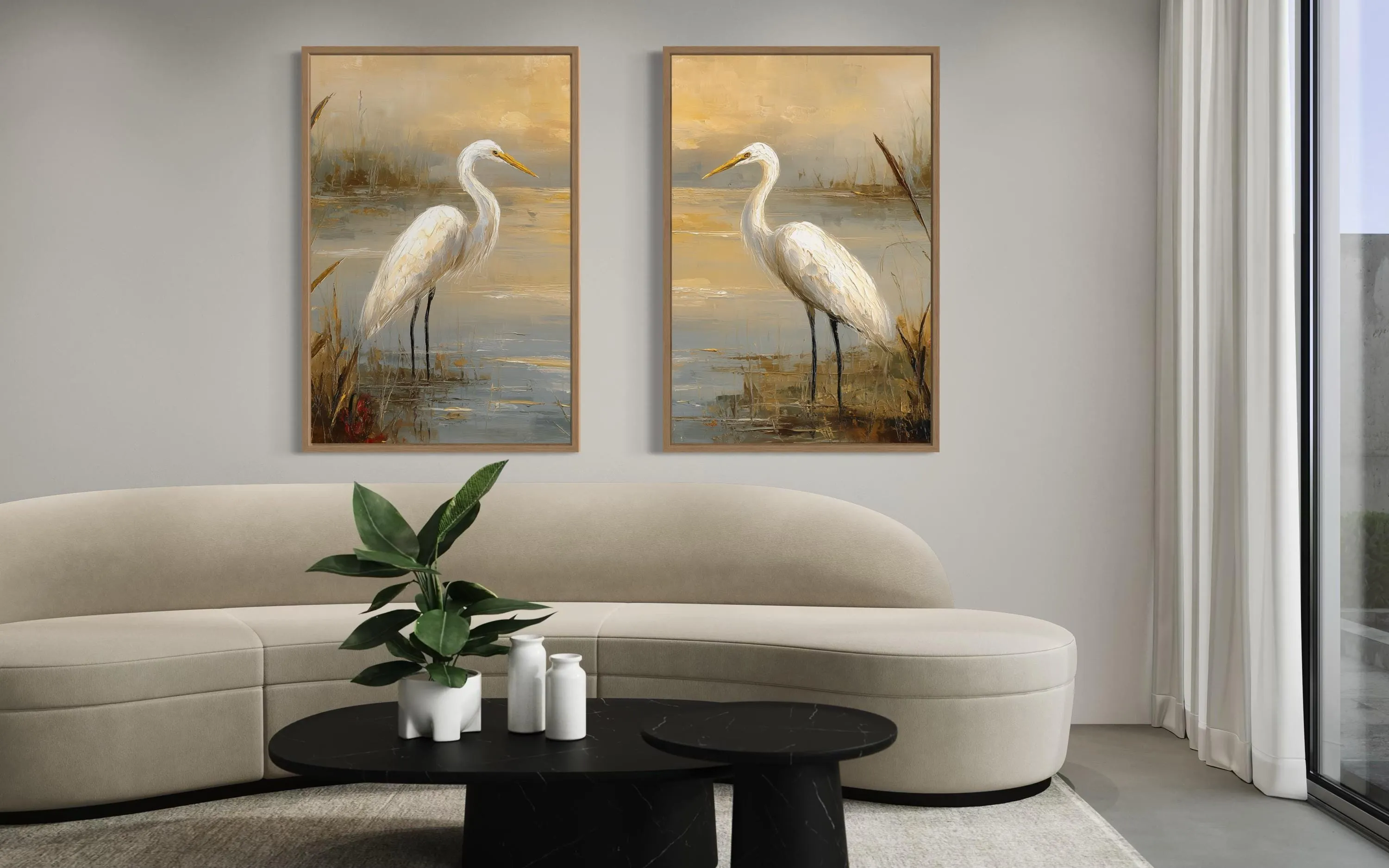 Set of 3 Egrets In The March Framed Canvas Wall Art