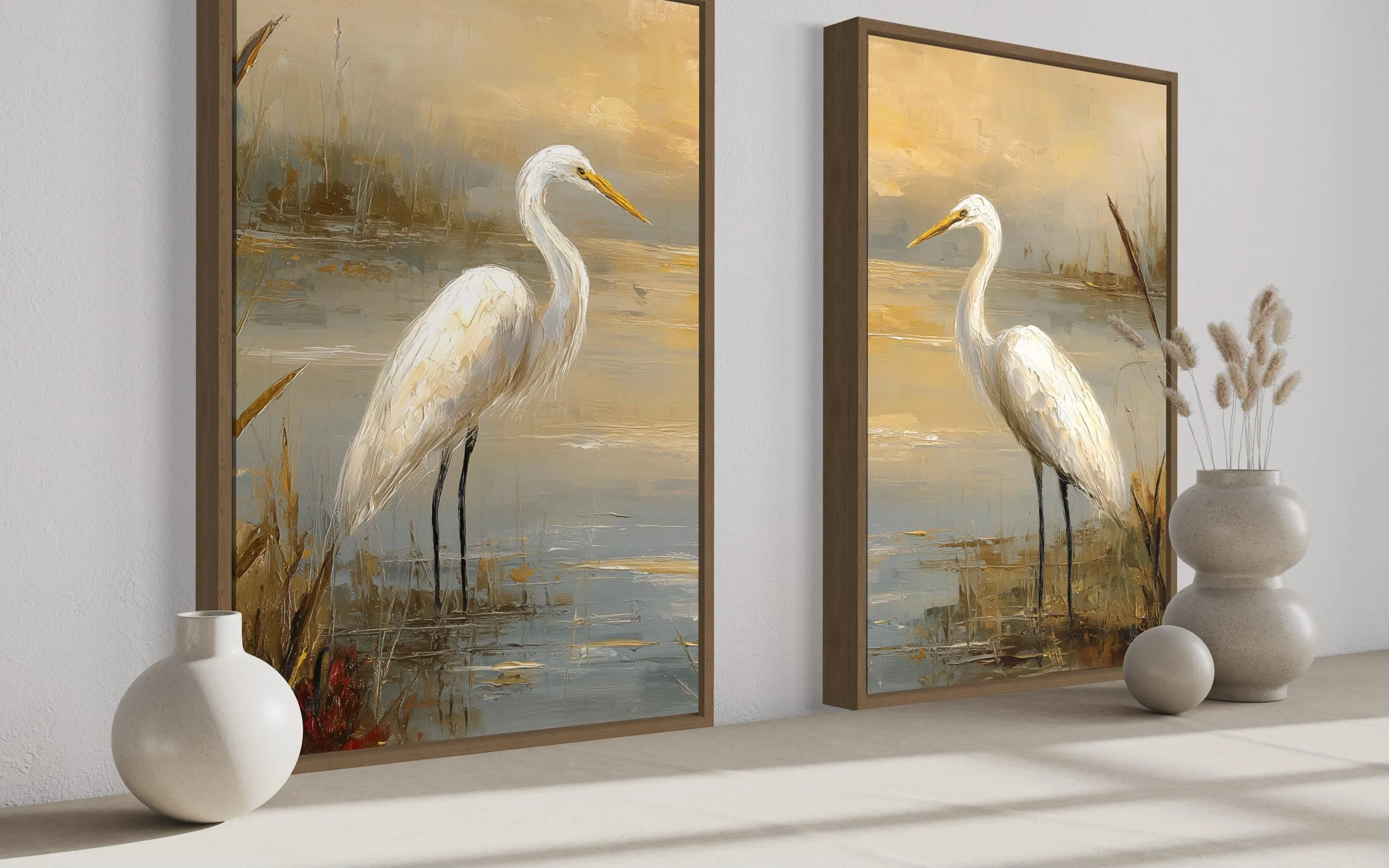 Set of 3 Egrets In The March Framed Canvas Wall Art