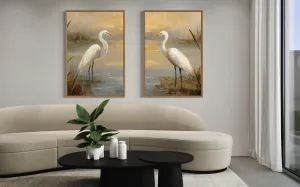 Set of 3 Egrets In The March Framed Canvas Wall Art