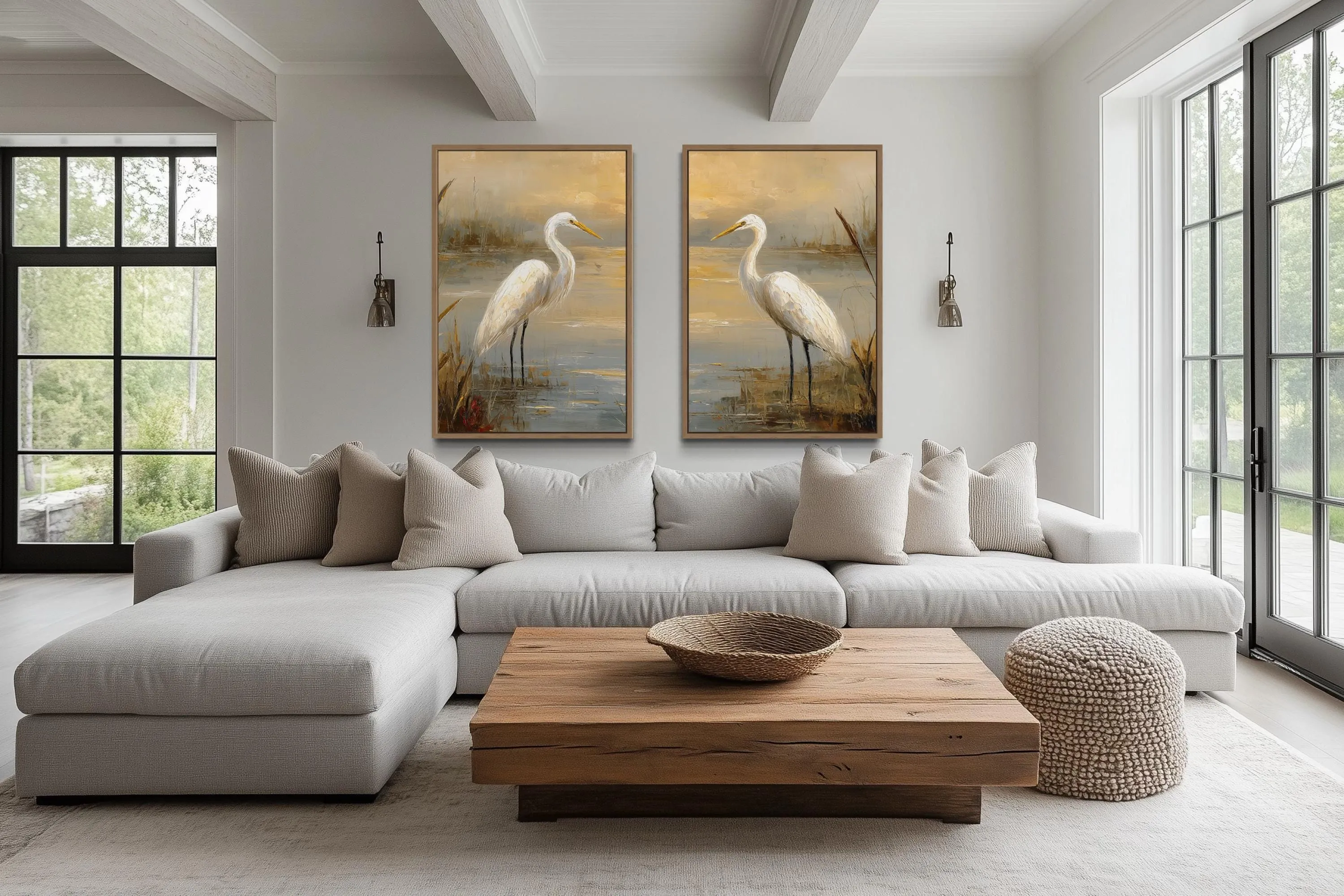 Set of 3 Egrets In The March Framed Canvas Wall Art