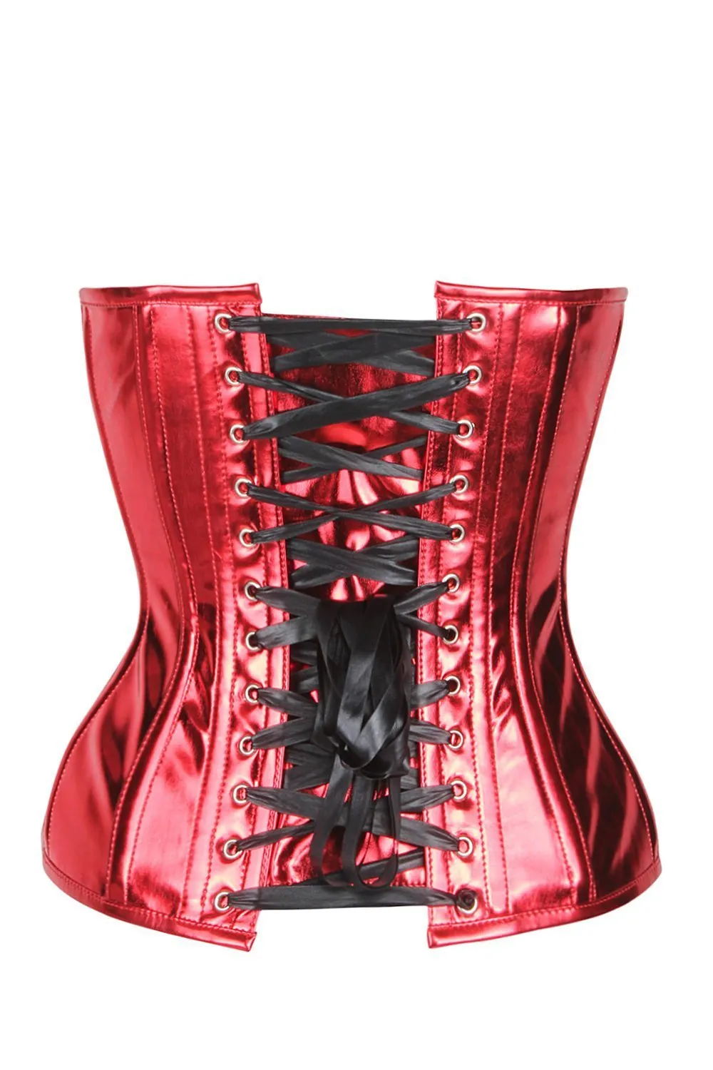 Shams Red PVC & Black Mesh Panelled Overbust Corset
