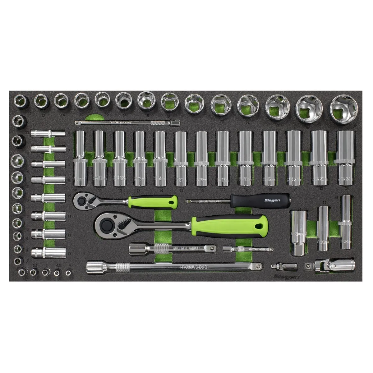Siegen by Sealey Tool Tray with Socket Set 62pc 1/4" & 1/2"Sq Drive Metric