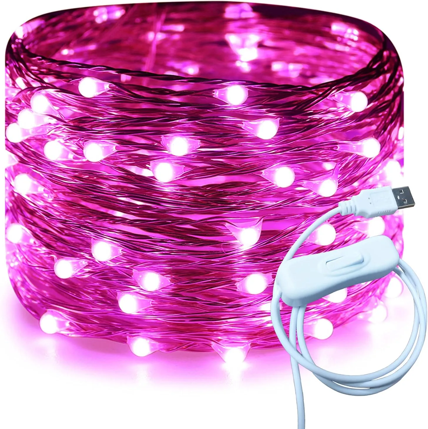 Silver Wire 33 Foot 100 LED USB Fairy String Lights with On/Off Switch