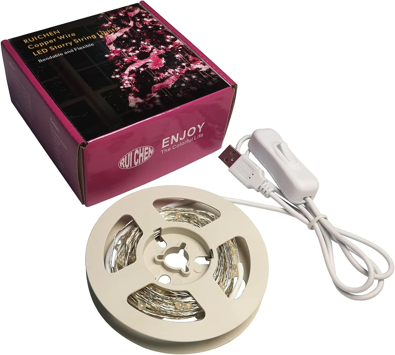 Silver Wire 33 Foot 100 LED USB Fairy String Lights with On/Off Switch