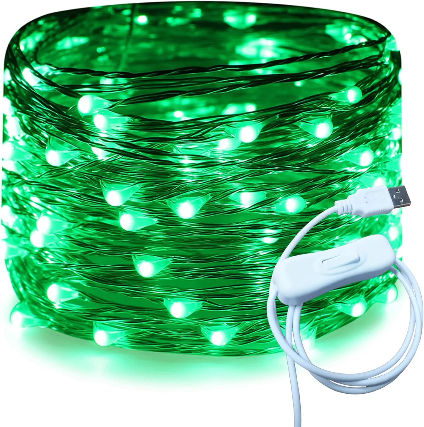 Silver Wire 33 Foot 100 LED USB Fairy String Lights with On/Off Switch