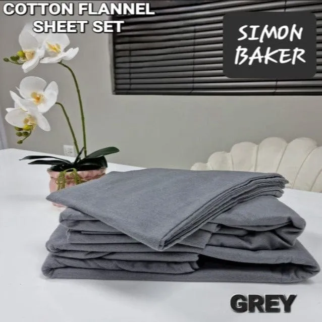 Simon Baker Cotton Flannel Winter Sheet Set Grey 4 Piece