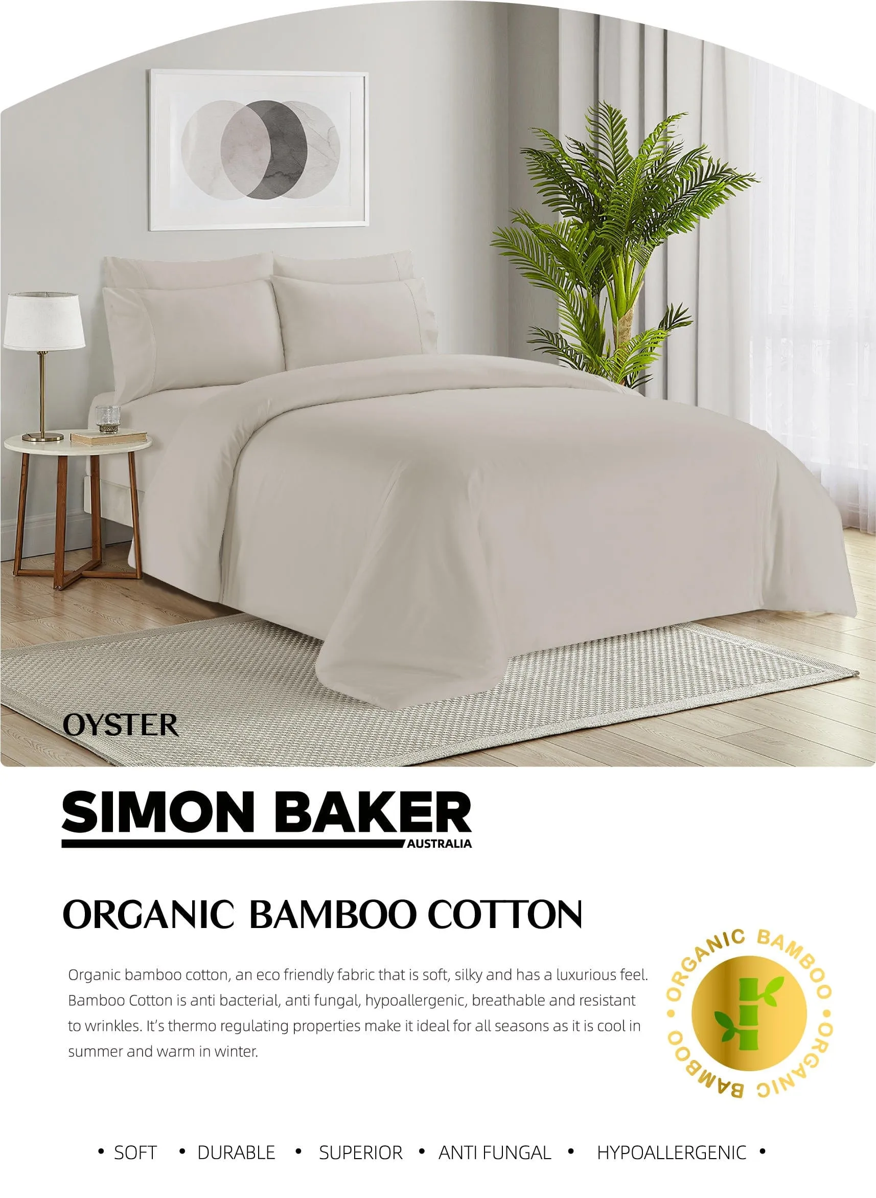 Simon Baker Organic Bamboo Cotton Oyster Duvet Cover Set