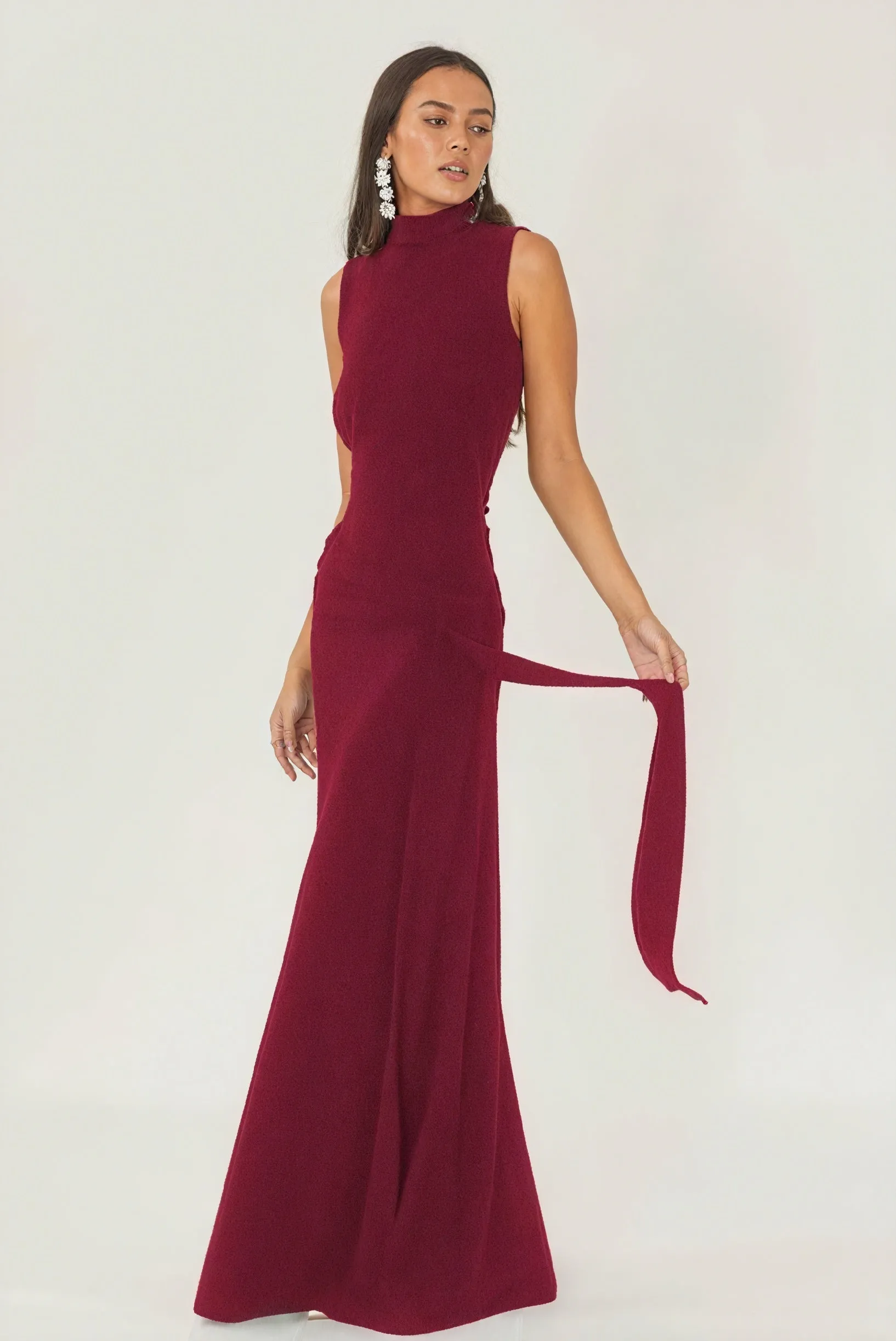 Sleeveless Floor-Length Dress with Drape Detail