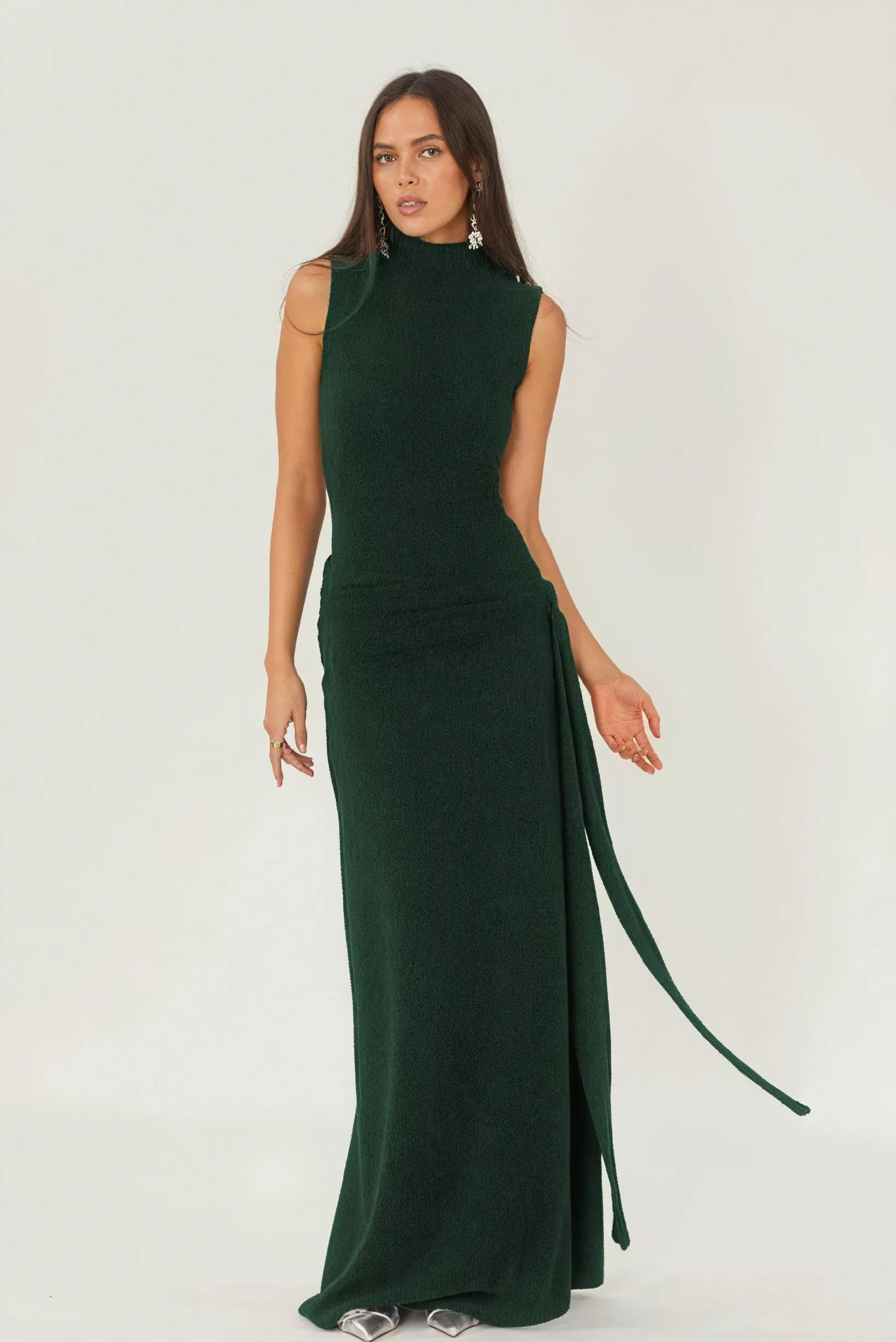 Sleeveless Floor-Length Dress with Drape Detail