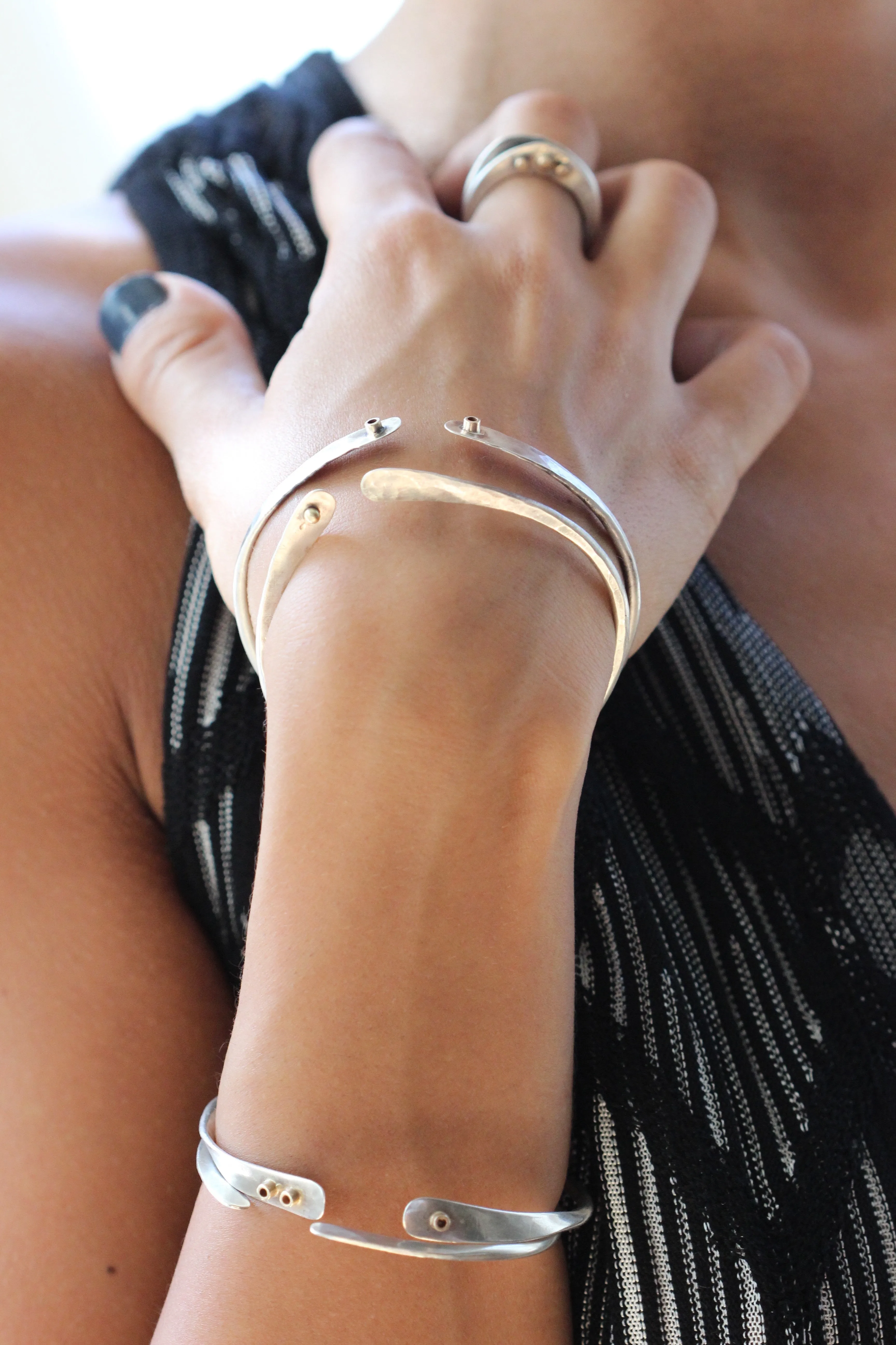 Slightly Twisted Sterling Silver and 14k Gold Bracelet