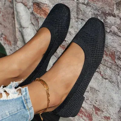 Slip-ons met vierkante neus en effen kleur mesh