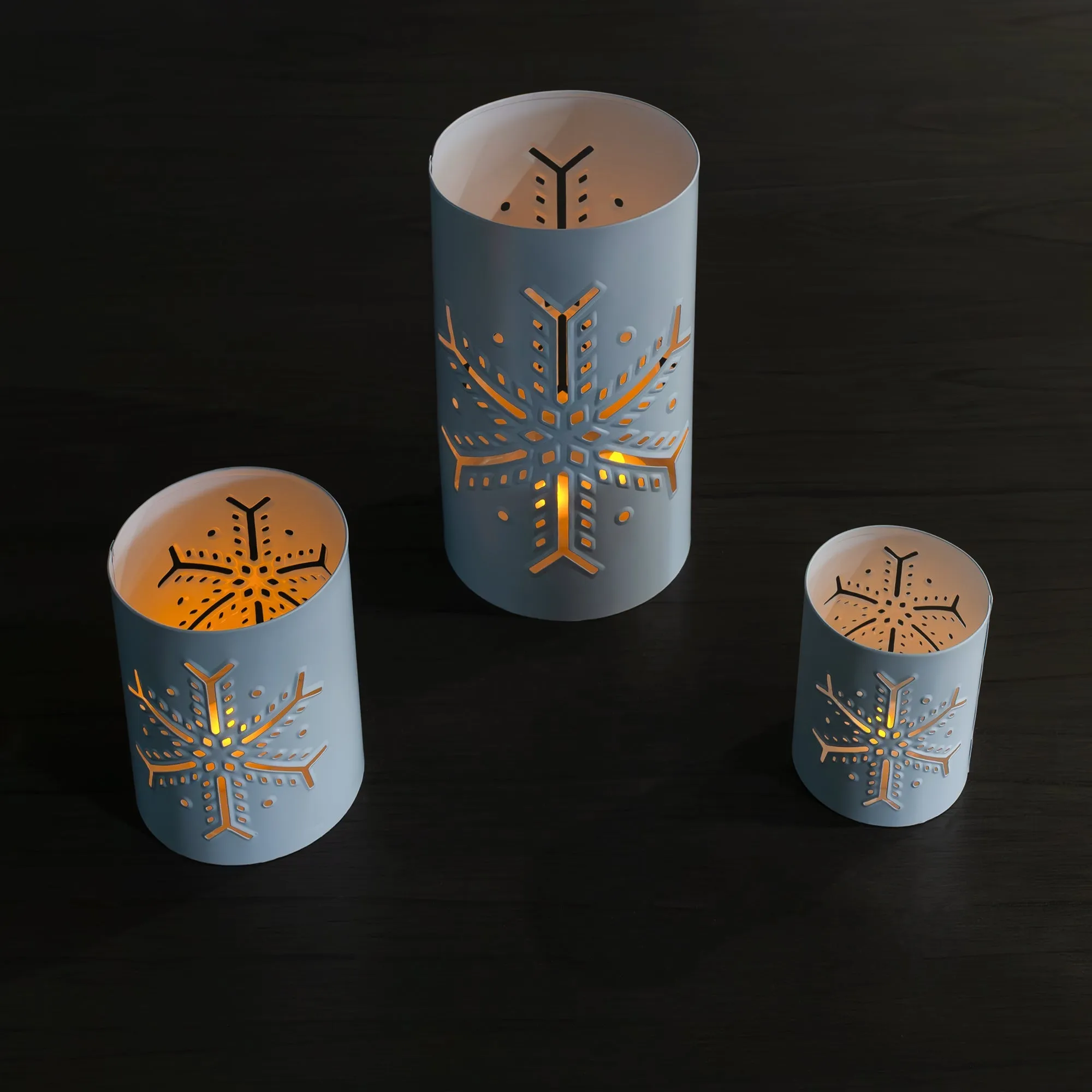 Snowflake Candle Lanterns for Pillar Candles (Set of 3)