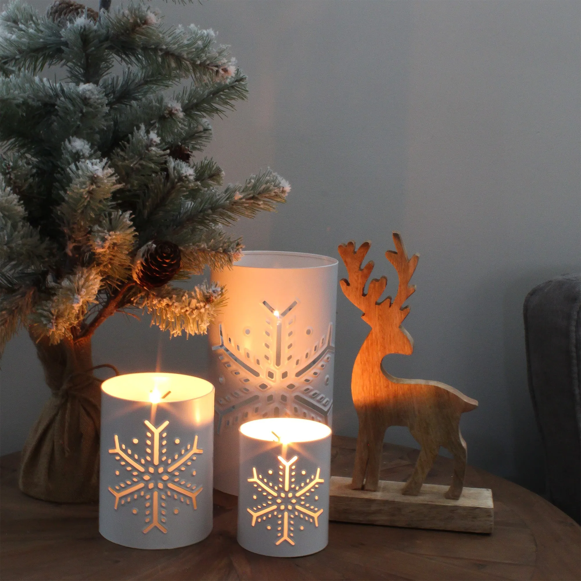Snowflake Candle Lanterns for Pillar Candles (Set of 3)