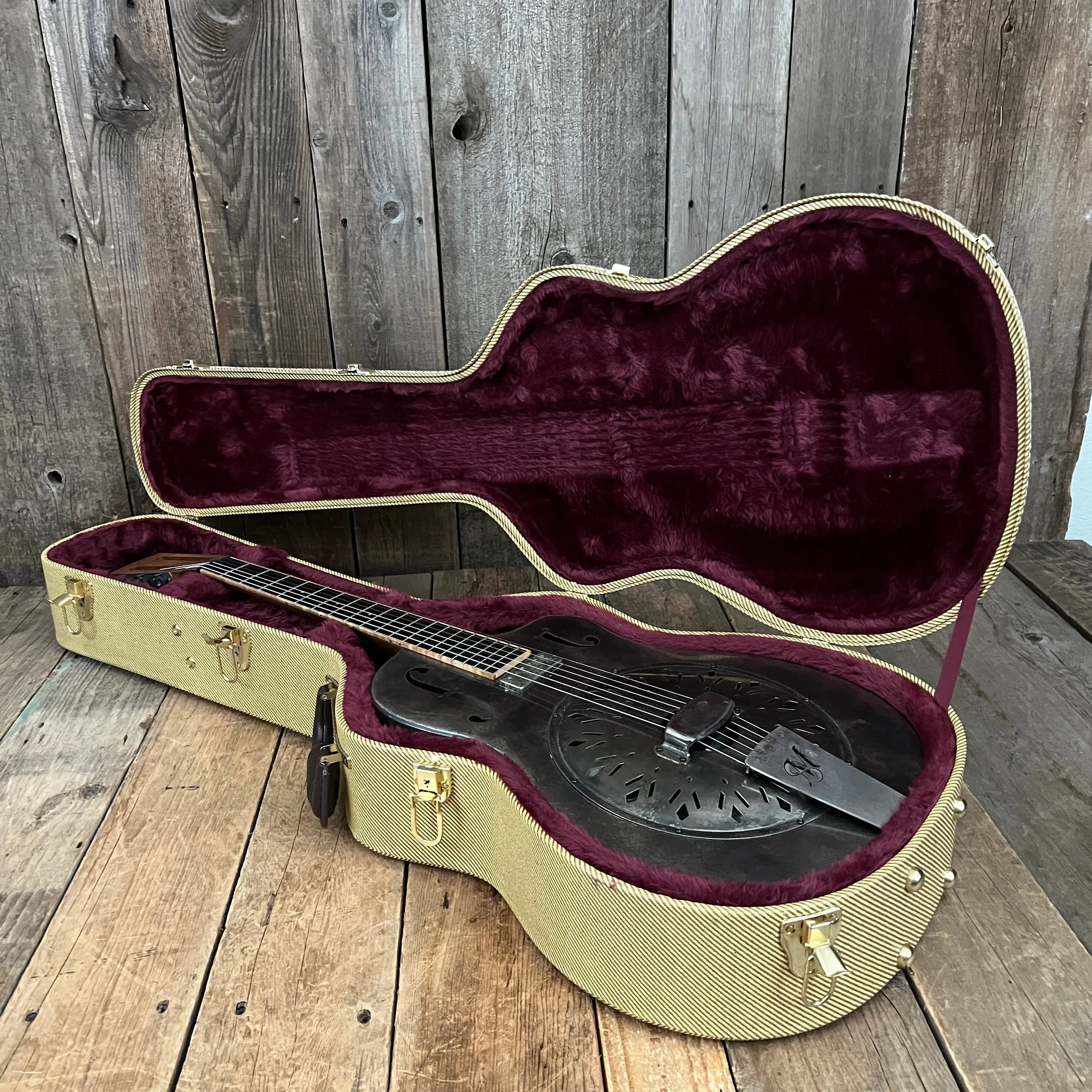 SOLD - Mule Resophonic Tri Cone Resonator Acoustic Electric Aged Cutaway