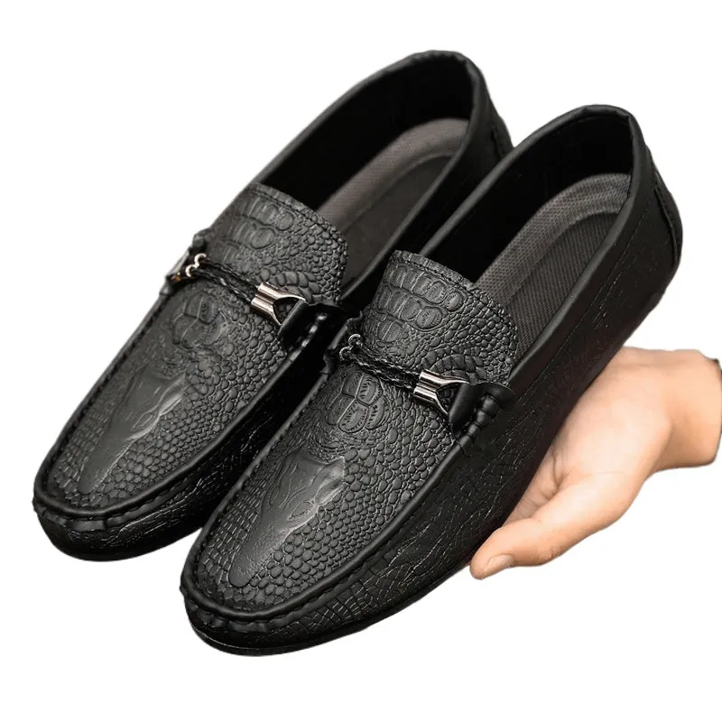 Spring and summer men's shoes low-top Doudou shoes versatile casual shoes breathable leather shoes black work shoes one pedal
