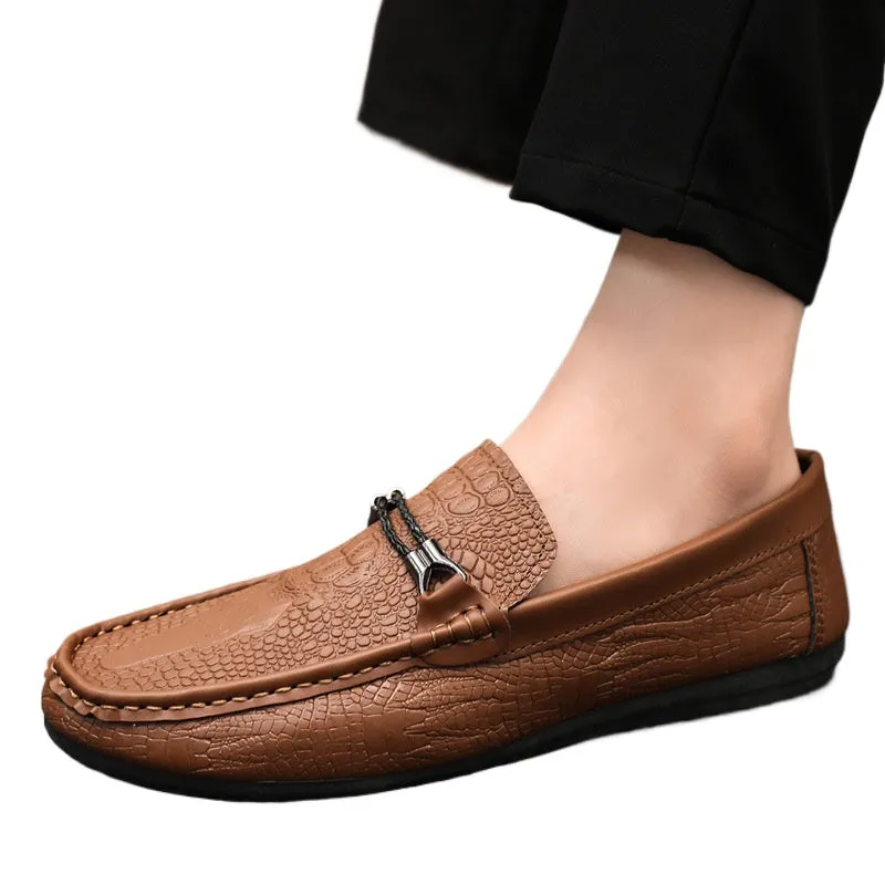 Spring and summer men's shoes low-top Doudou shoes versatile casual shoes breathable leather shoes black work shoes one pedal