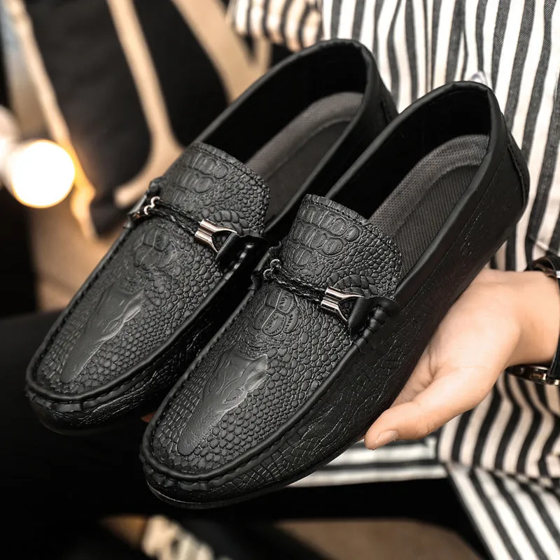 Spring and summer men's shoes low-top Doudou shoes versatile casual shoes breathable leather shoes black work shoes one pedal