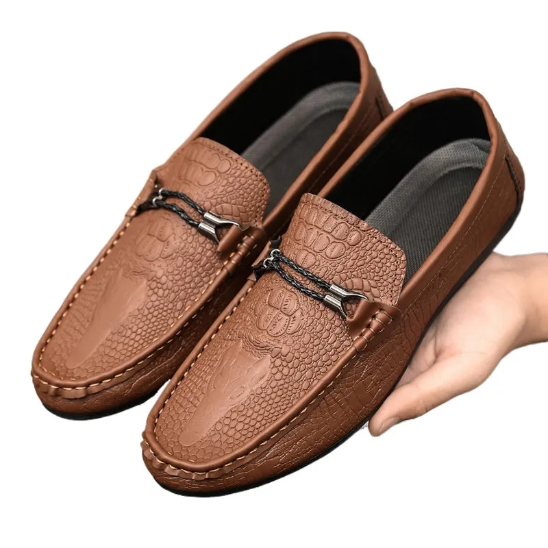 Spring and summer men's shoes low-top Doudou shoes versatile casual shoes breathable leather shoes black work shoes one pedal