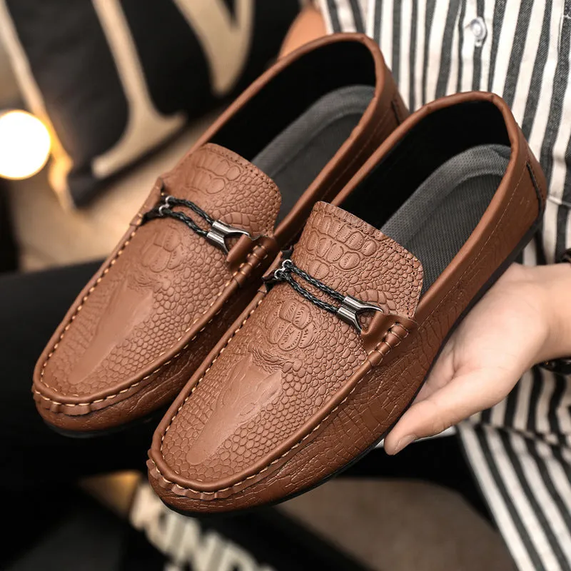 Spring and summer men's shoes low-top Doudou shoes versatile casual shoes breathable leather shoes black work shoes one pedal