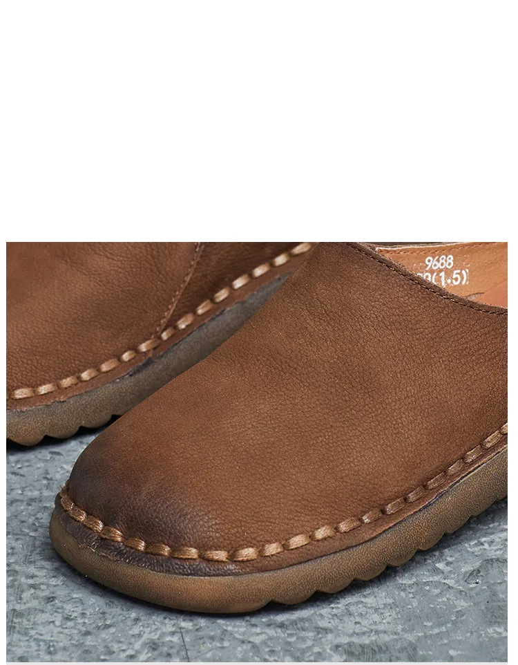 Spring Round Toe Handmade Soft Leather Slippers Mules