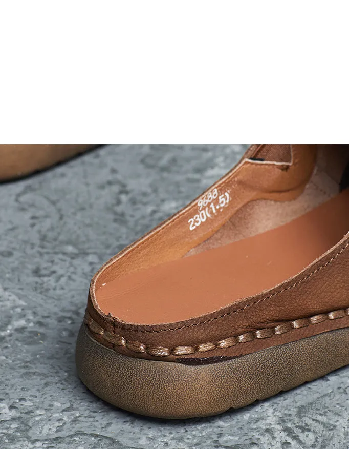 Spring Round Toe Handmade Soft Leather Slippers Mules