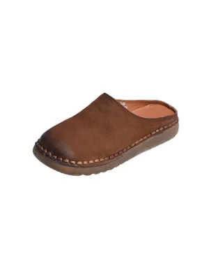 Spring Round Toe Handmade Soft Leather Slippers Mules