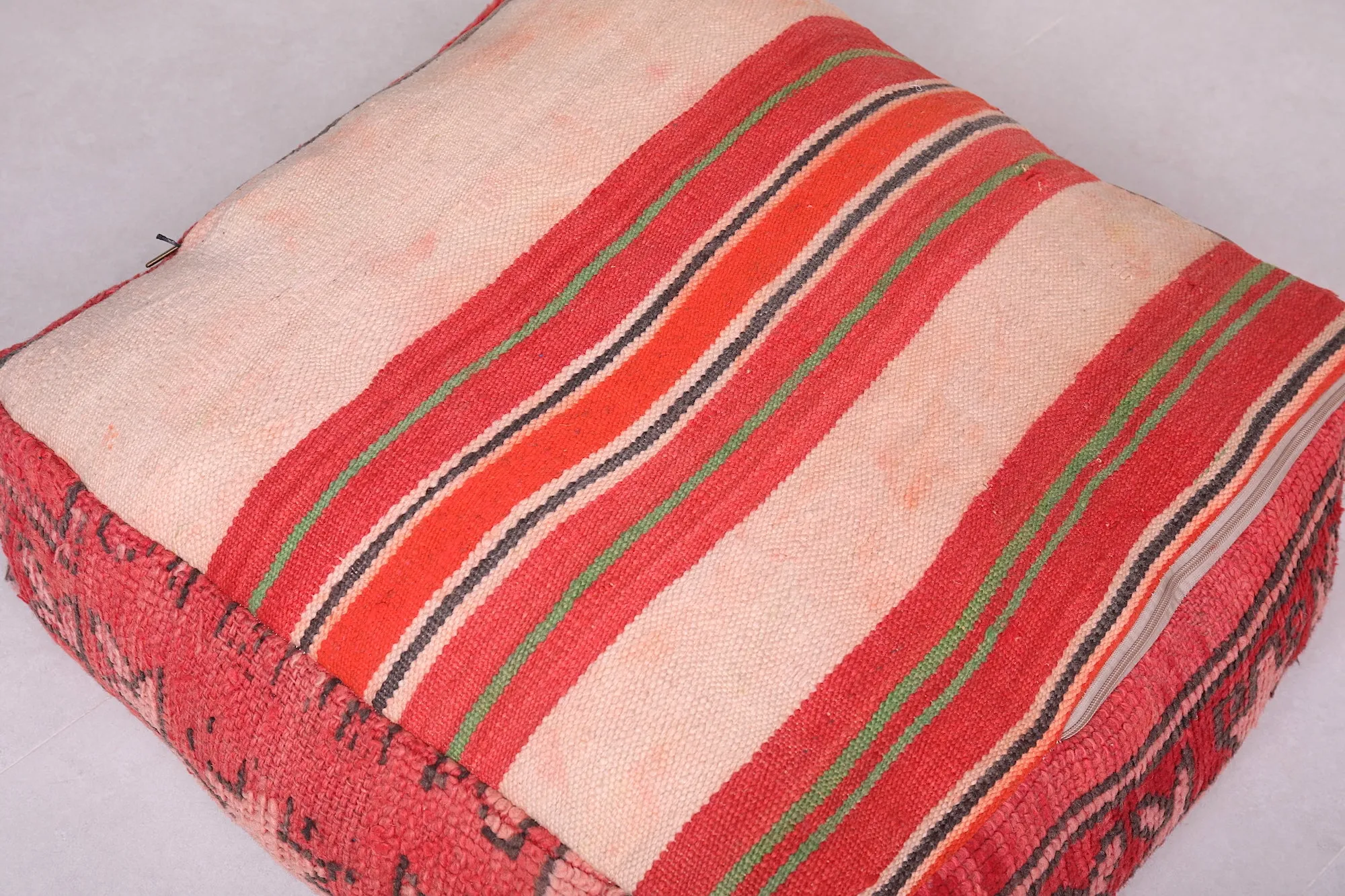 Square Moroccan Pouf handmade old red pouf