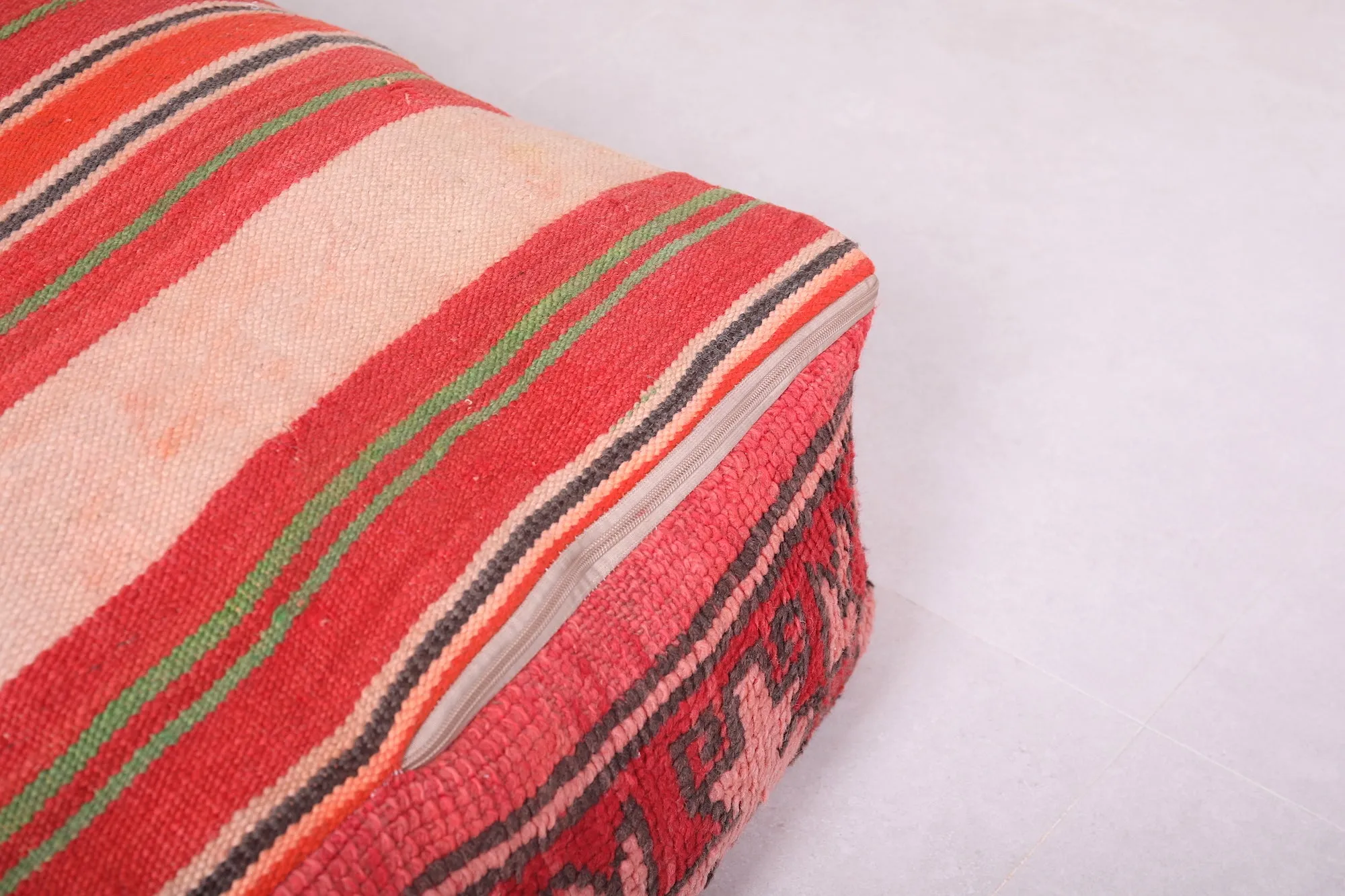Square Moroccan Pouf handmade old red pouf