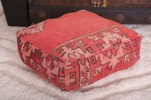 Square Moroccan Pouf handmade old red pouf