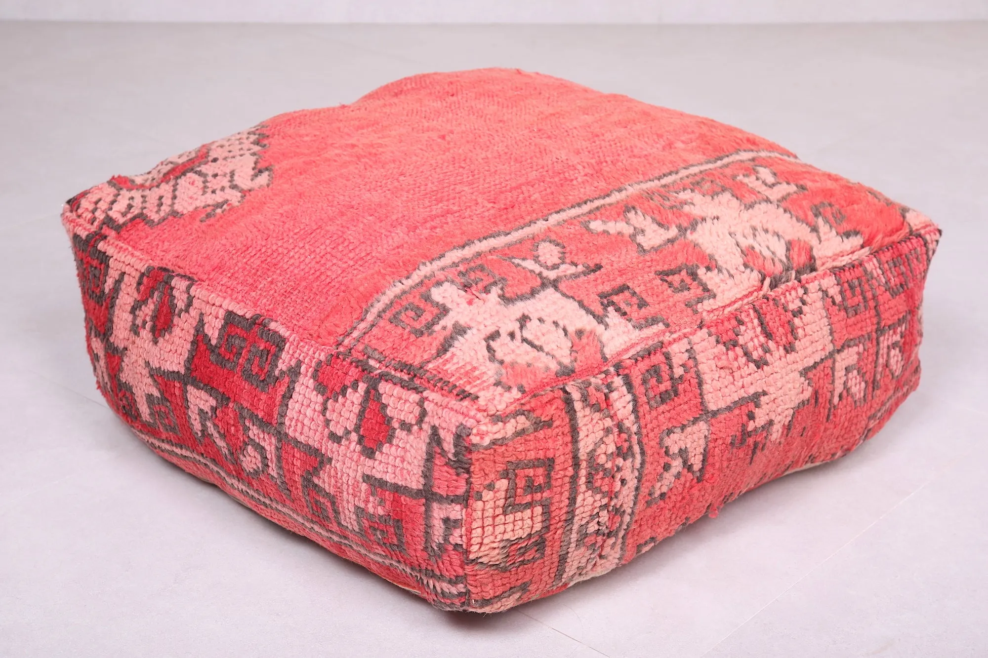 Square Moroccan Pouf handmade old red pouf