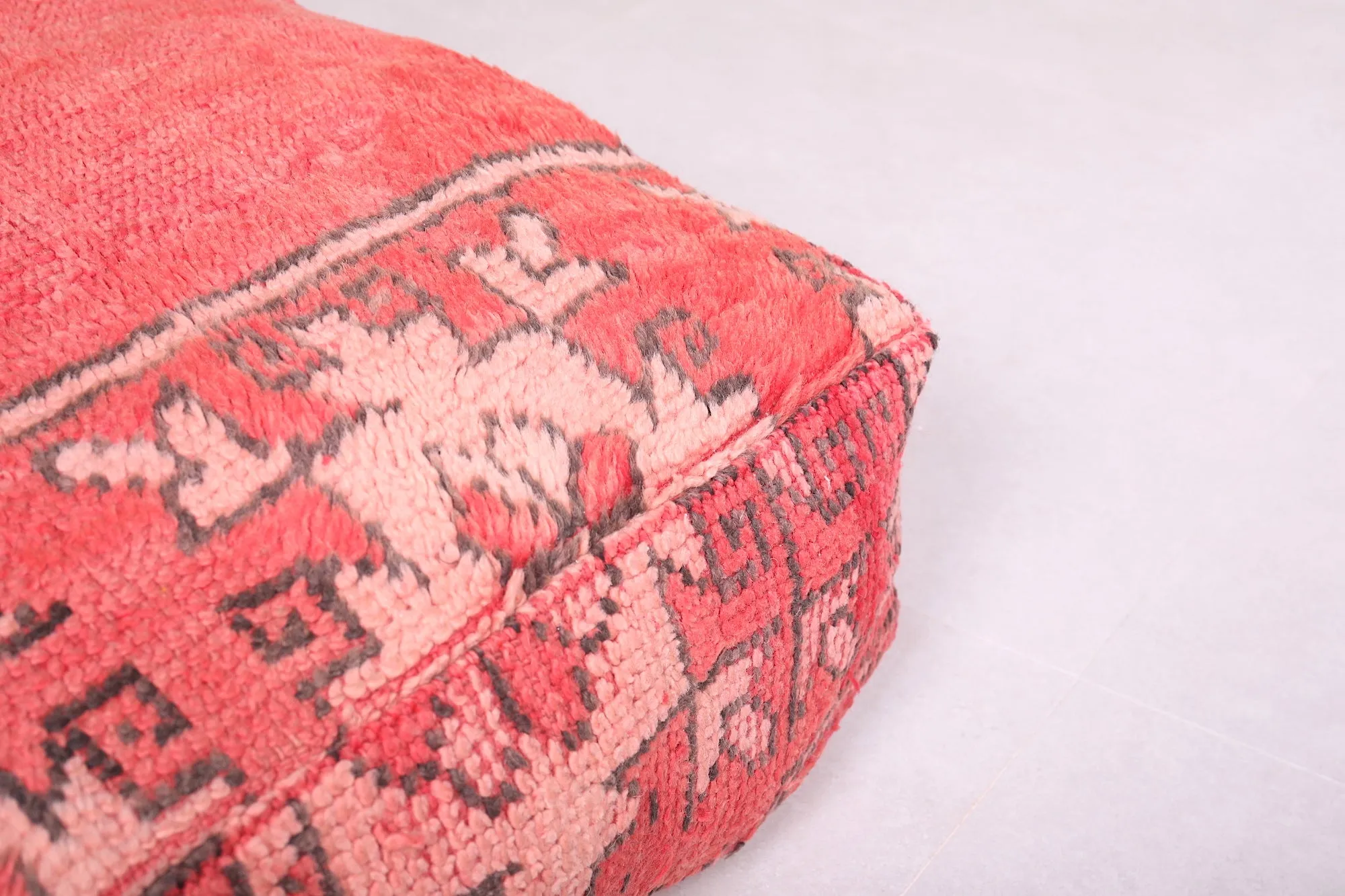 Square Moroccan Pouf handmade old red pouf