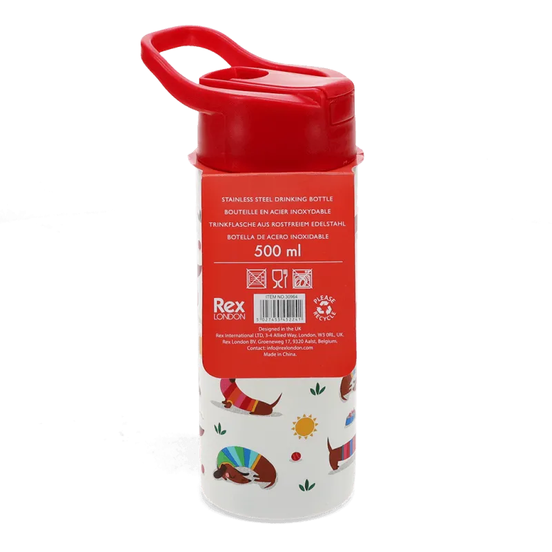 Stainless Steel Kids Water Bottle 500ml - Sunny Sausage Dog