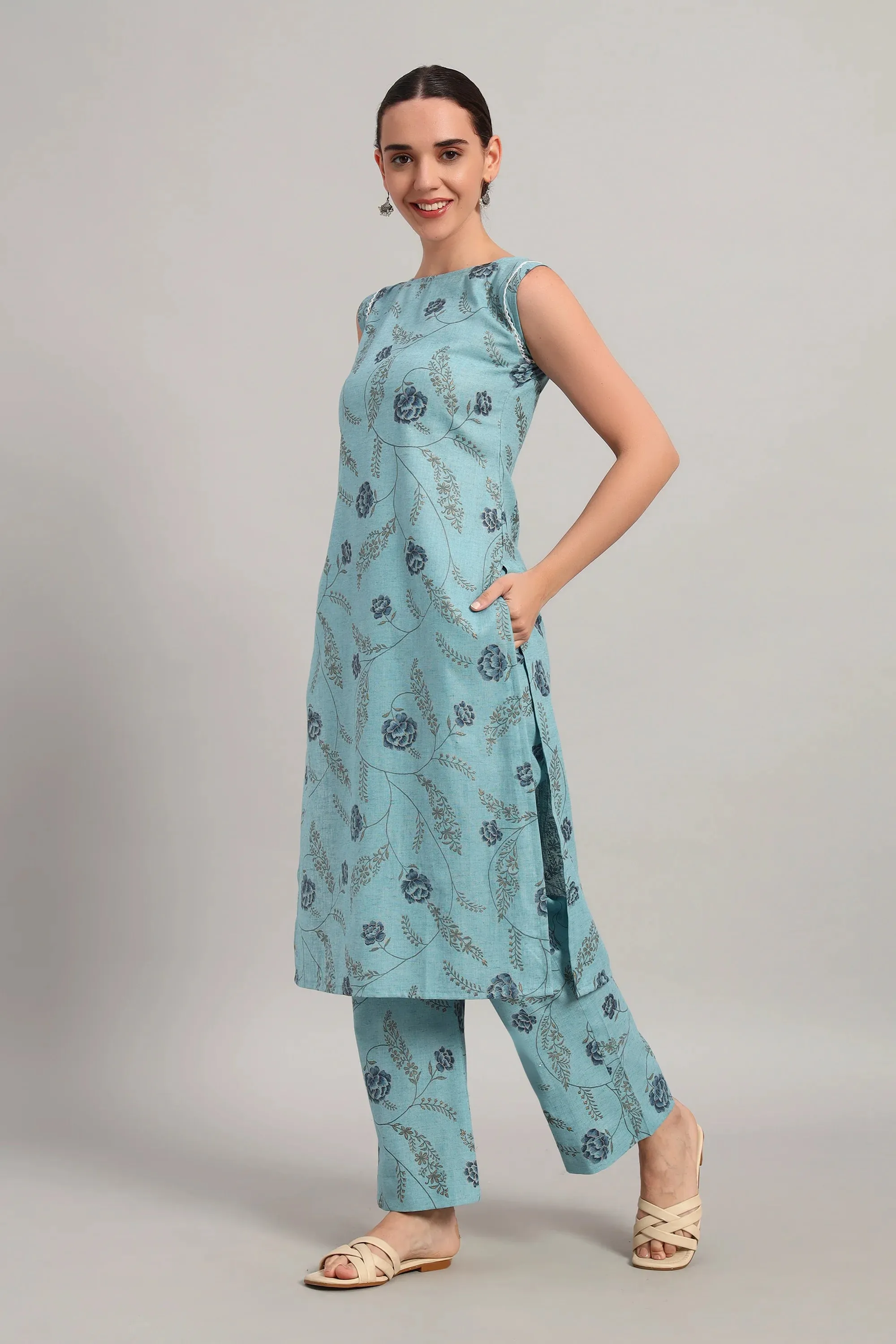 Subah Se Shaam Kurta Set, Sky Blue Prints