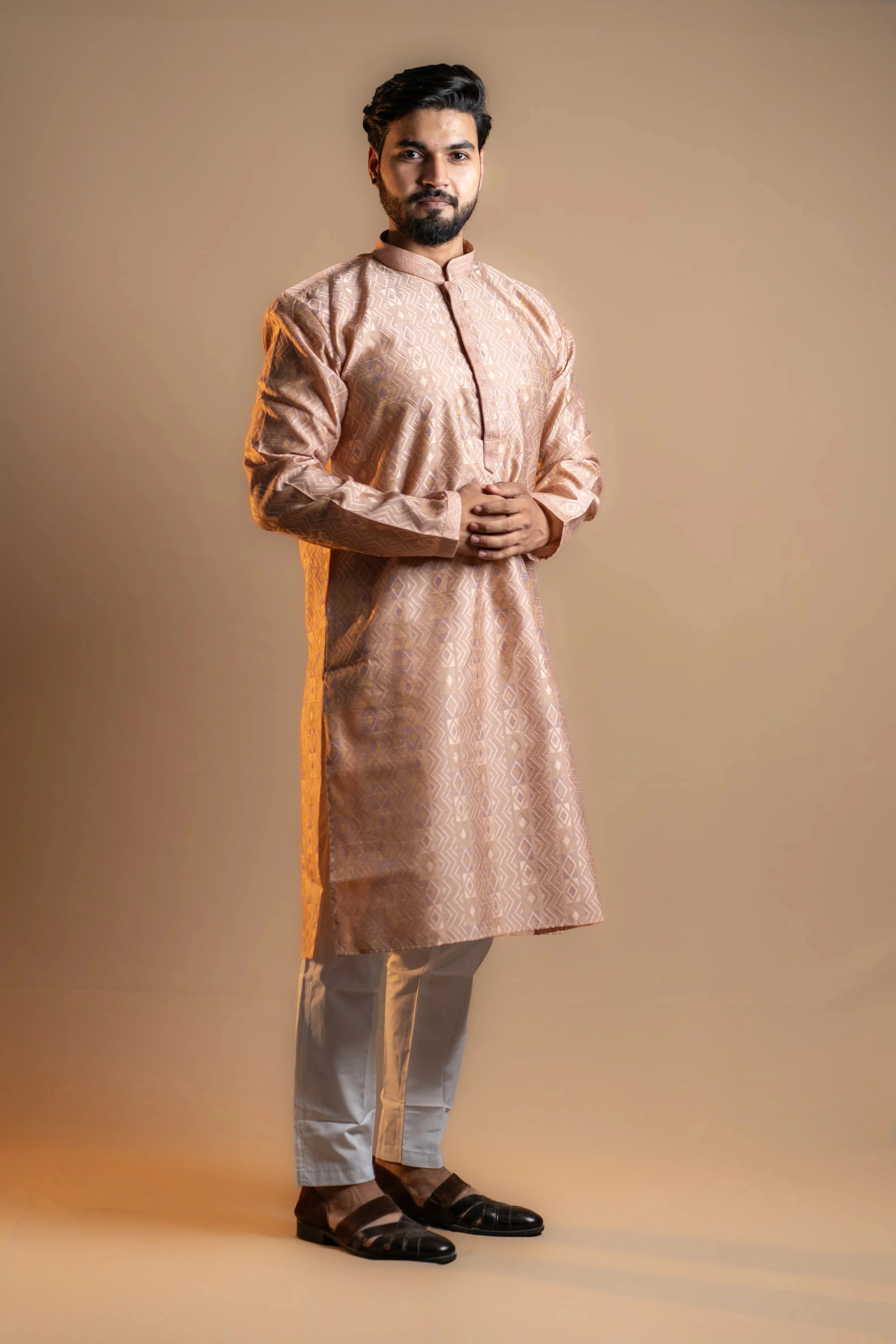 Subtle Pink Floral-patterned Red Kurta Set