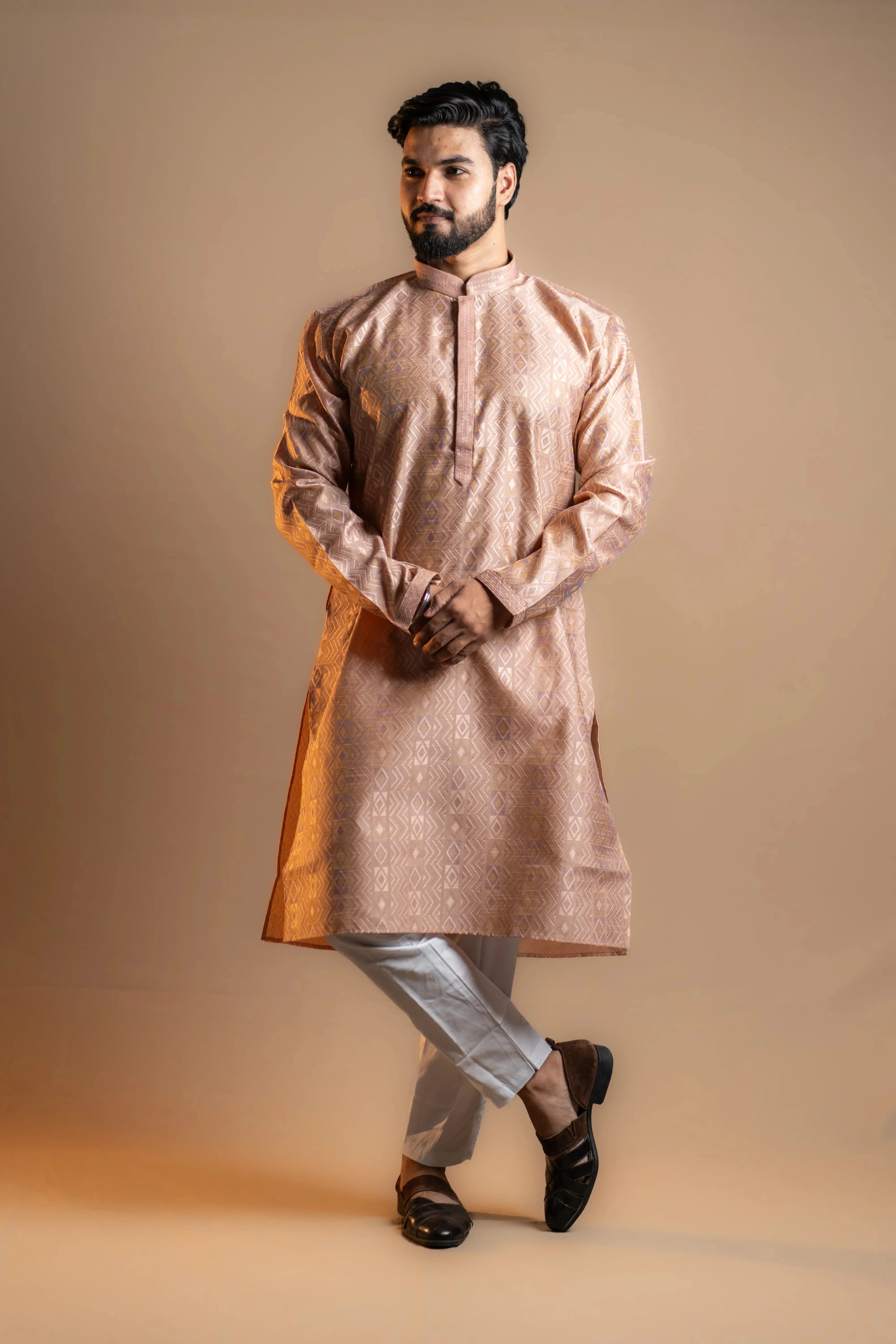Subtle Pink Floral-patterned Red Kurta Set