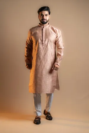 Subtle Pink Floral-patterned Red Kurta Set