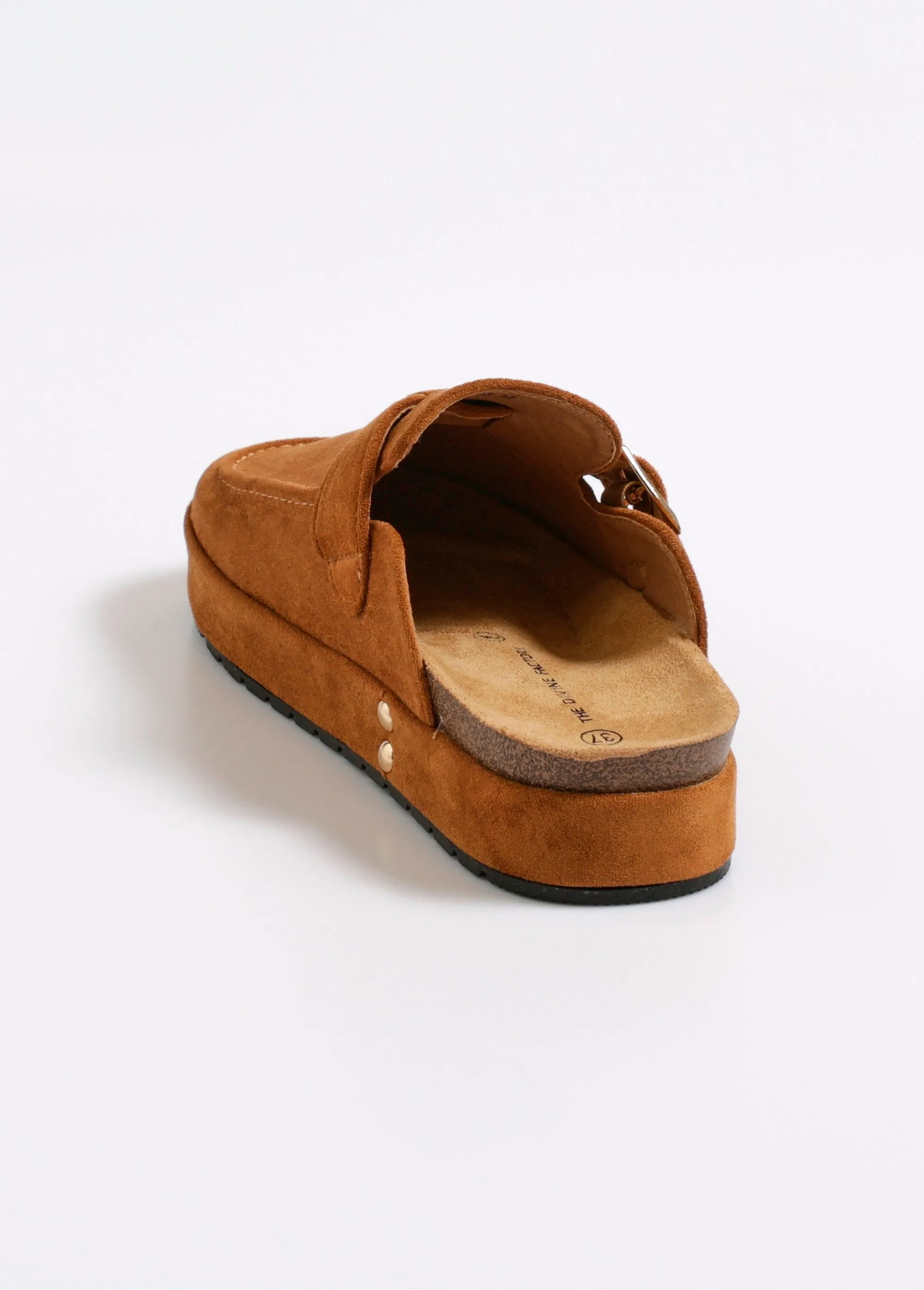 Suede wedge mules with buckle
