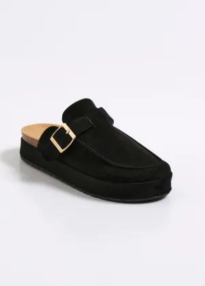 Suede wedge mules with buckle