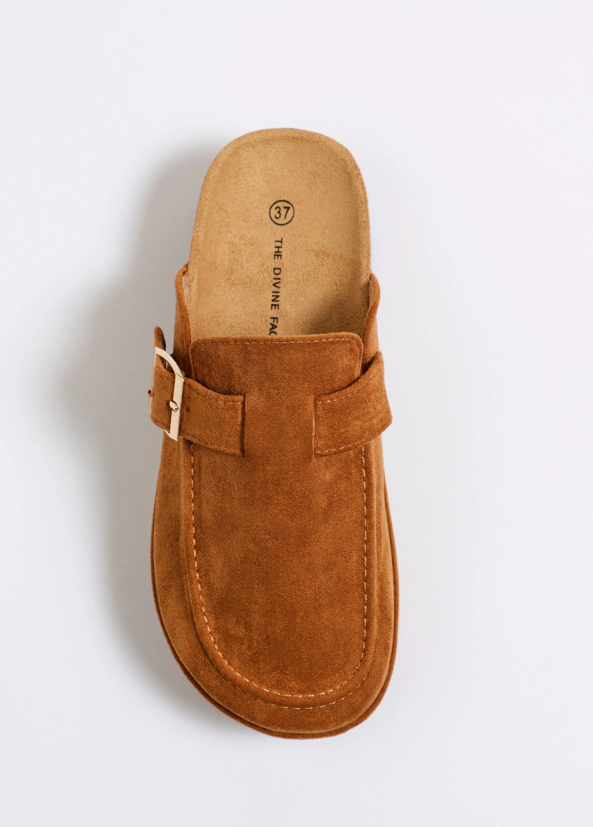 Suede wedge mules with buckle
